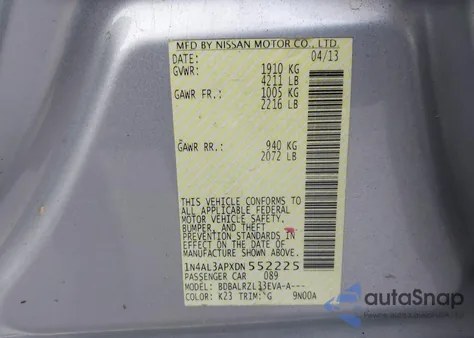 2013 Nissan Altima 2.5 S from USA, damaged, VIN 1N4AL3APXDN552225